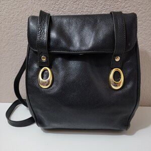 Henry Saxel Black Leather Shoulder Bag with Gold Hardware | Vintage